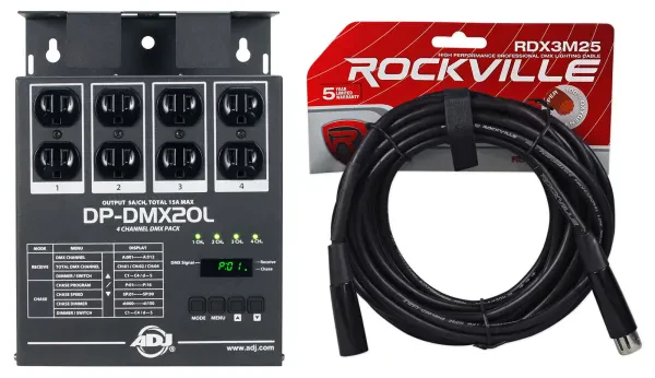 American DJ DP-DMX20L Portable 4 Channel Universal DMX Dimmer/Switch Pack+Cable