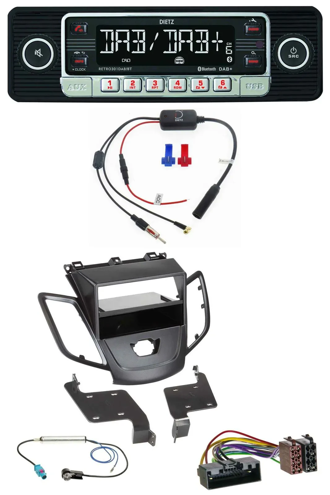 Dietz MP3 DAB Bluetooth USB Autoradio für Ford Fiesta 10-17 JA8 ohne Display sch