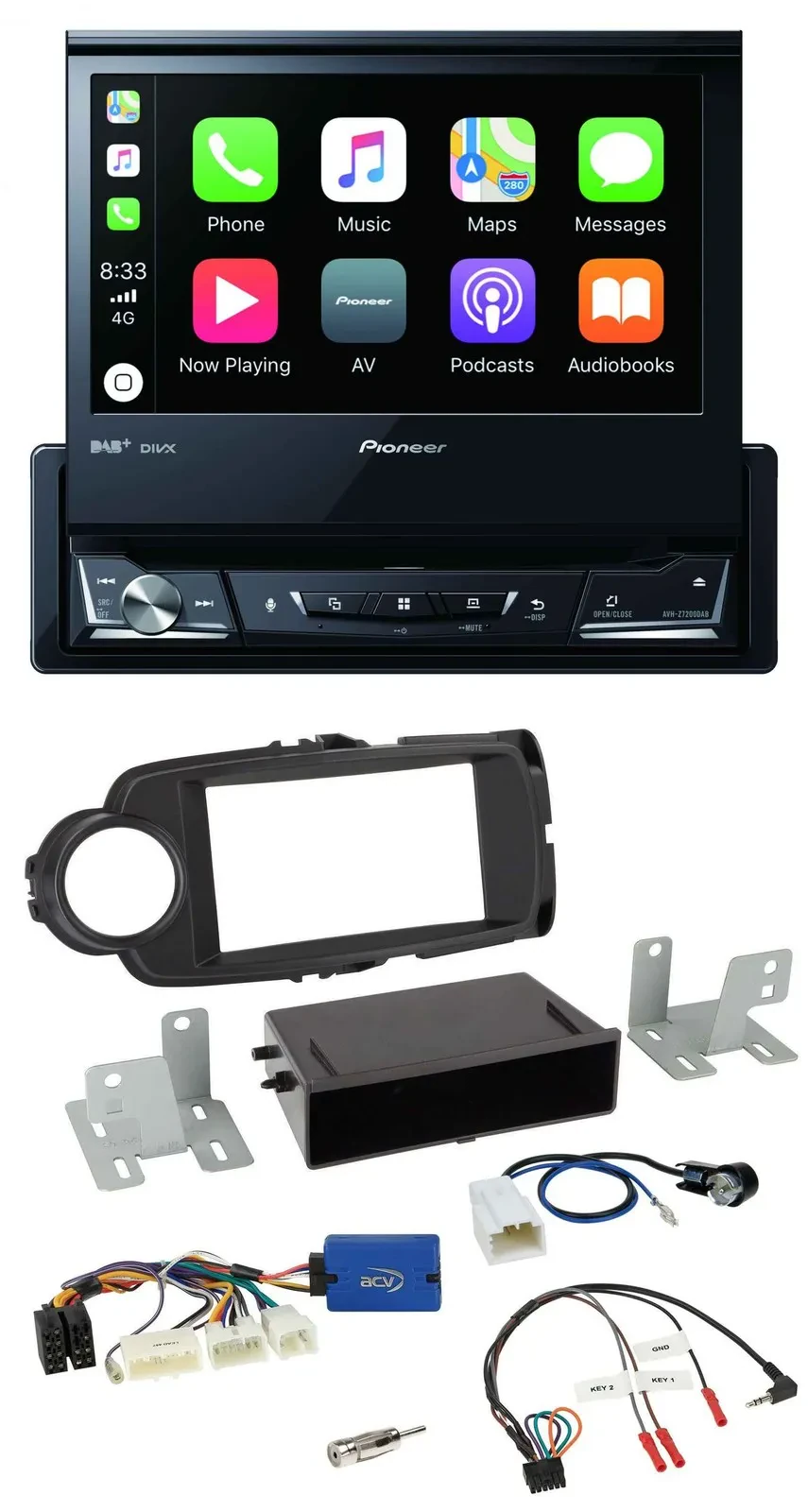 Автомагнитола Pioneer для Toyota Yaris (с 2014) DVD, Bluetooth, DAB, USB, черная, поддержка кнопок на руле