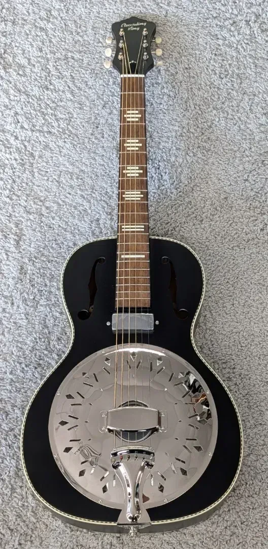 RPH-R2-E-MBK Recording King Electric Resonator Guitar, 0 Body Matte Black Finish