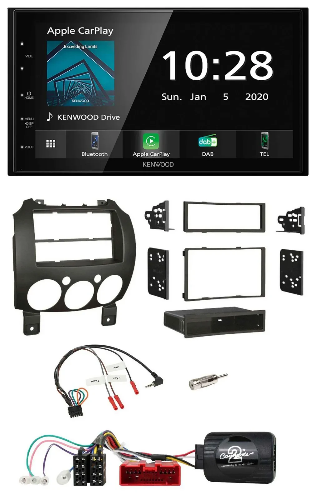 Автомагнитола Kenwood 2DIN, Bluetooth, DAB, USB для Mazda 2 (2007–2014)