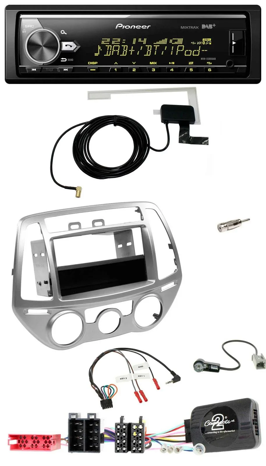 Pioneer Bluetooth DAB USB Lenkrad Autoradio für Hyundai i20 2012-2014 silber man