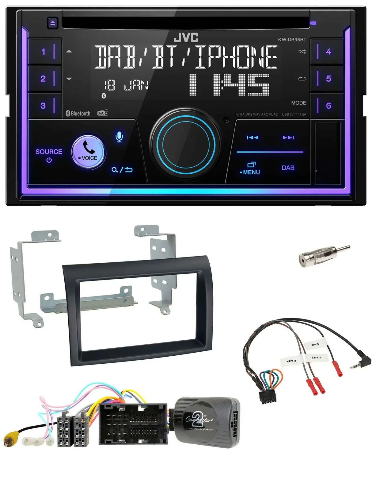 Автомагнитола JVC 2DIN, USB, DAB, Bluetooth, CD, для Citroen Jumper (с 2014), черный