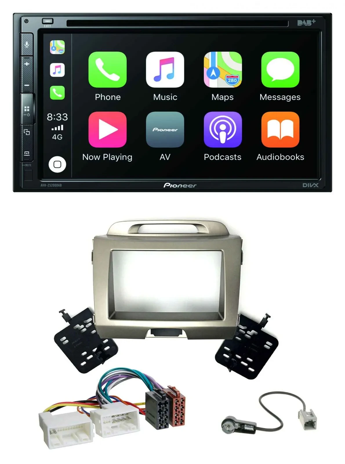 Pioneer DVD 2DIN MP3 DAB Bluetooth USB Autoradio für Kia Sportage 3 SL 10-15 sil