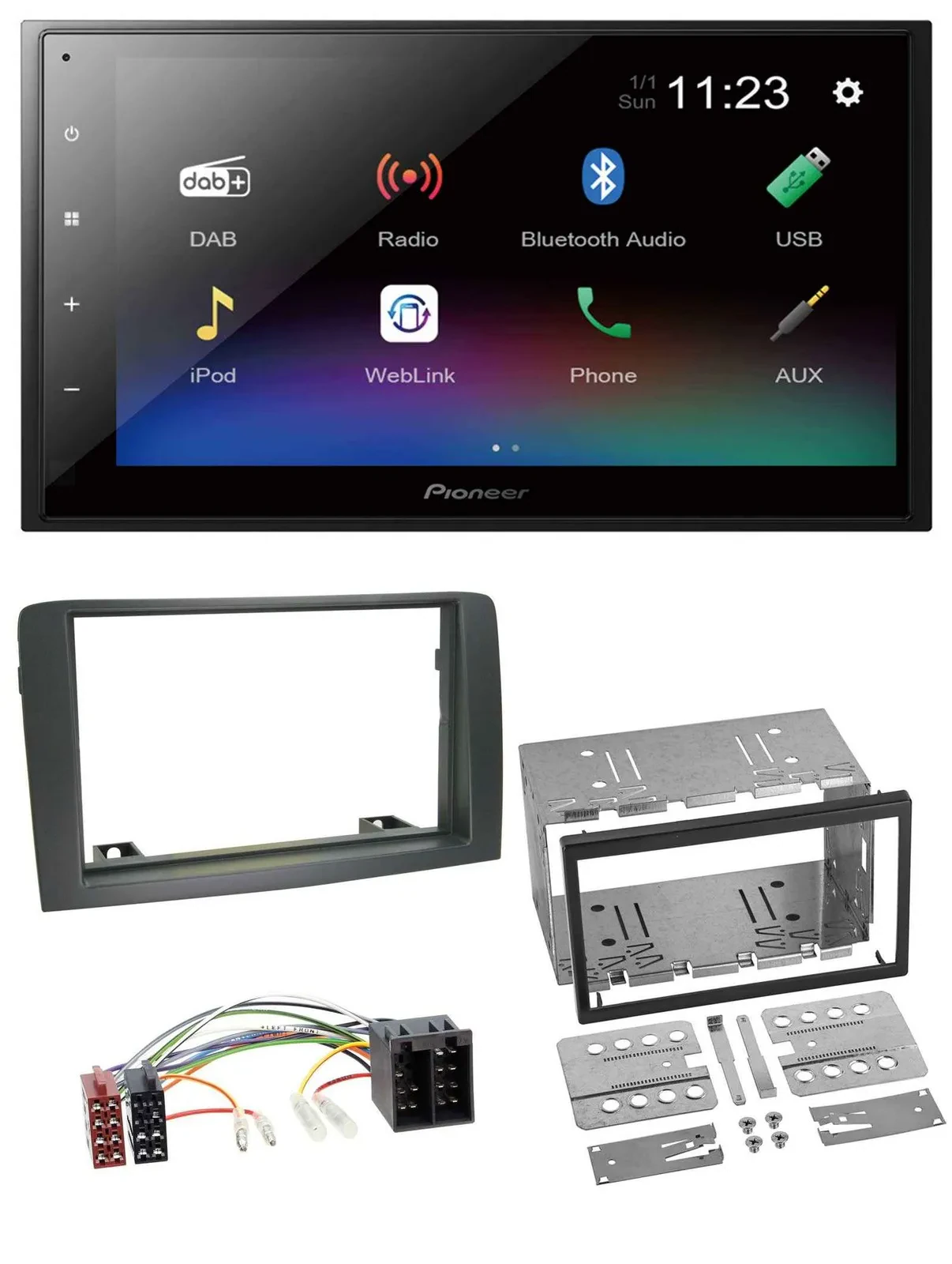 Автомагнитола для Fiat Idea (с 2005) Pioneer USB, Bluetooth, DAB, 2DIN, MP3, серый