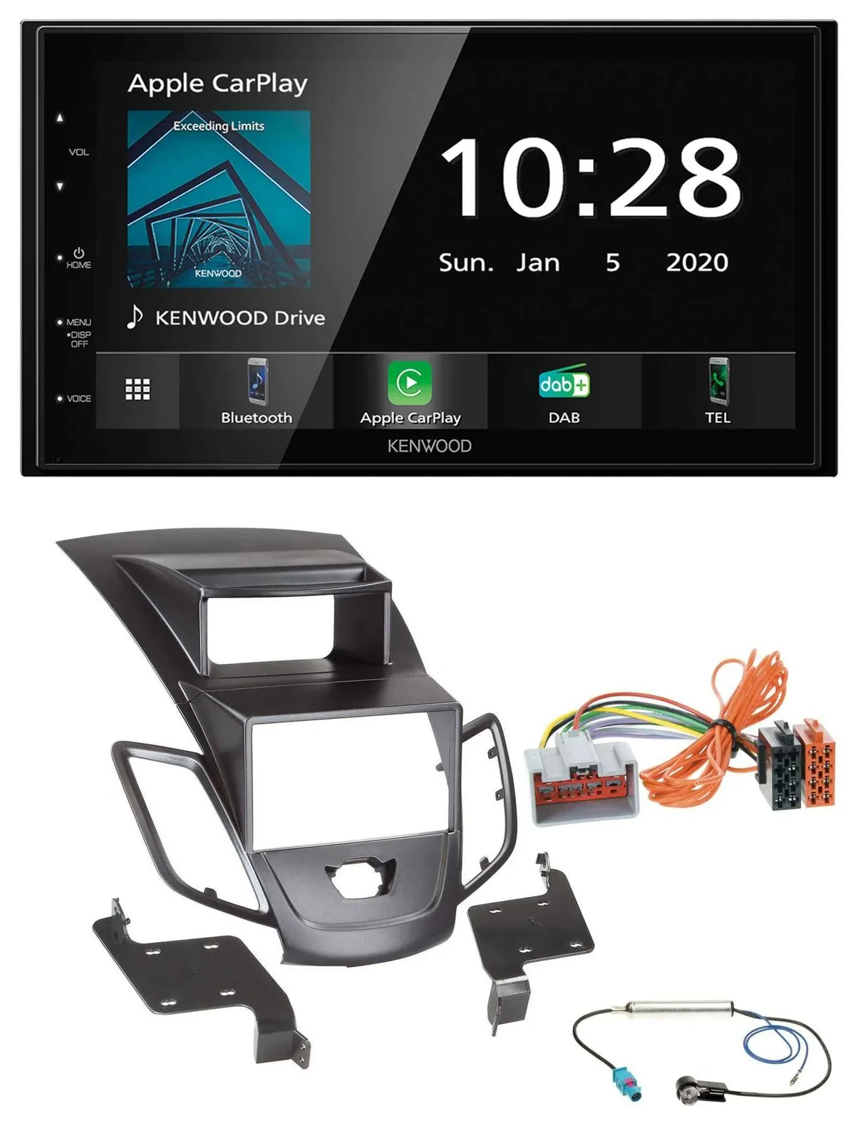 Kenwood Bluetooth MP3 DAB USB 2DIN Autoradio für Ford Fiesta 08-10 Display schwa