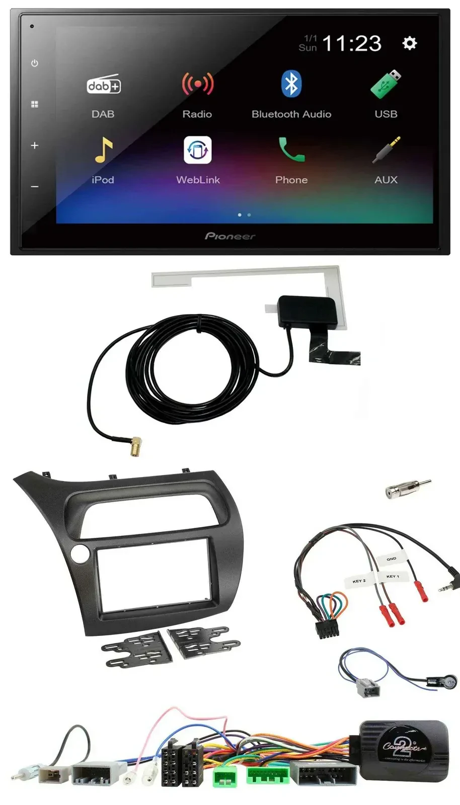 Автомагнитола Pioneer 2DIN, DAB, Bluetooth, USB для Honda Civic 2006–2012 с поддержкой кнопок на руле