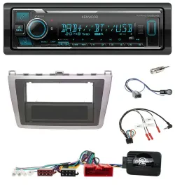 Автомагнитола Kenwood Bluetooth DAB USB для Mazda 6 (2008–2012) серебристо-чёрная с поддержкой управления на руле