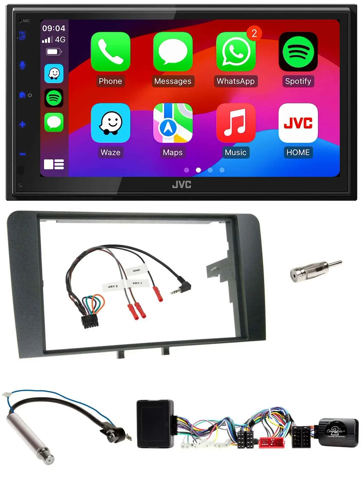 JVC Bluetooth USB Lenkrad 2DIN DAB Autoradio für Audi A3 Symphony Aktiv ISO 8P 2