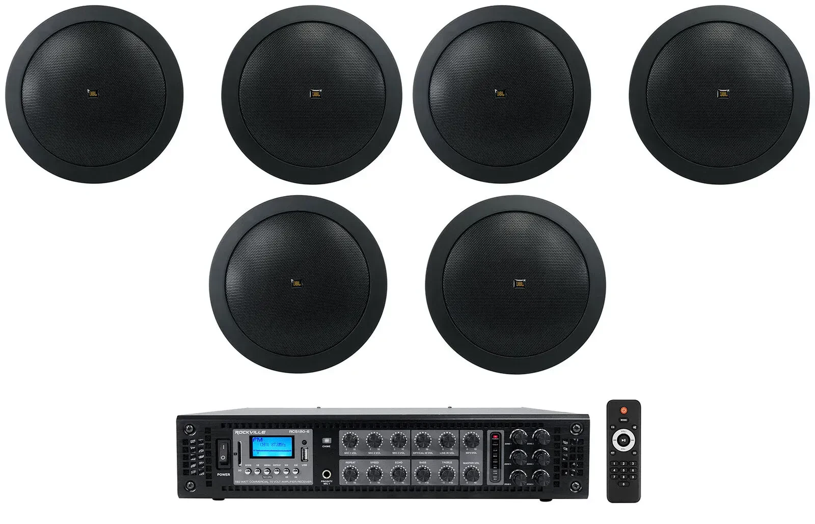 Потолочная акустика Rockville RCS180-6+(3) CONTROL 14C/T-BK Black с усилителем (6 штук)