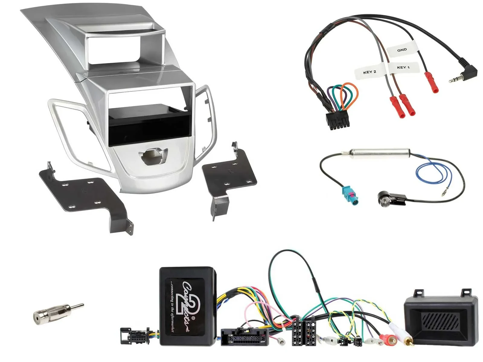 Radioset Lenkradadapter DIN Autoradio für Ford Fiesta 2013-2017 Display silber