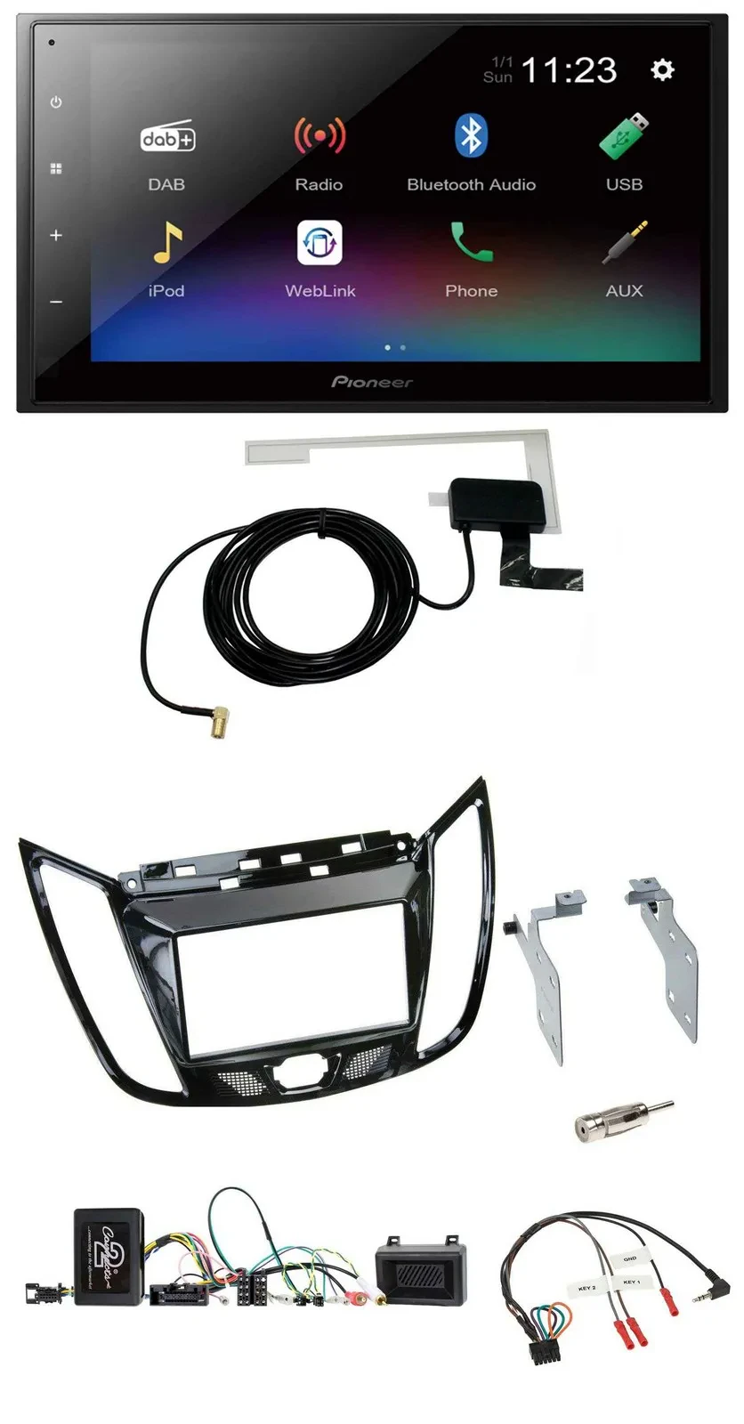 Pioneer DAB Lenkrad Bluetooth 2DIN USB Autoradio für Ford C-Max Kuga Klavierlack