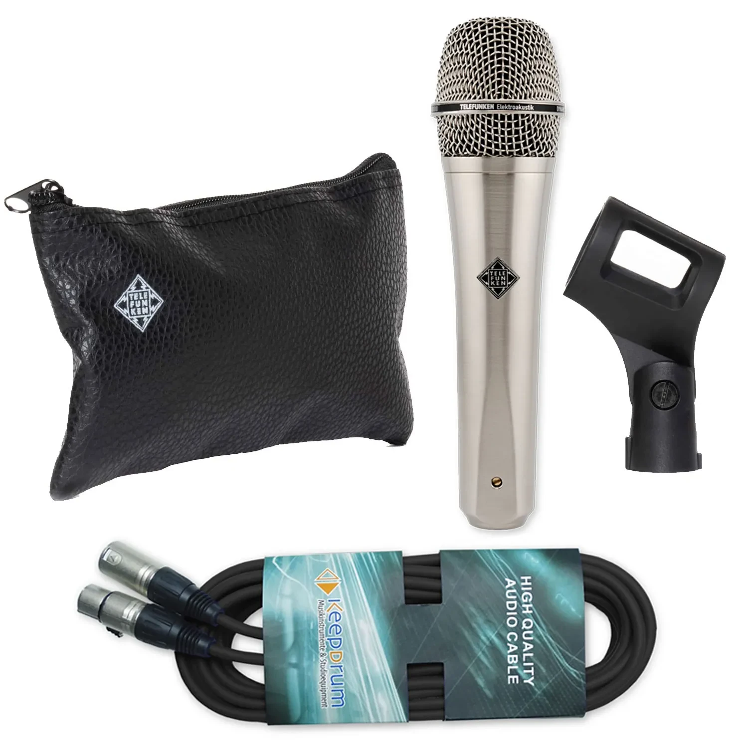 Telefunken M80 Dynamisches Mikrofon Satin Chome mit keepdrum XLR-Kabel