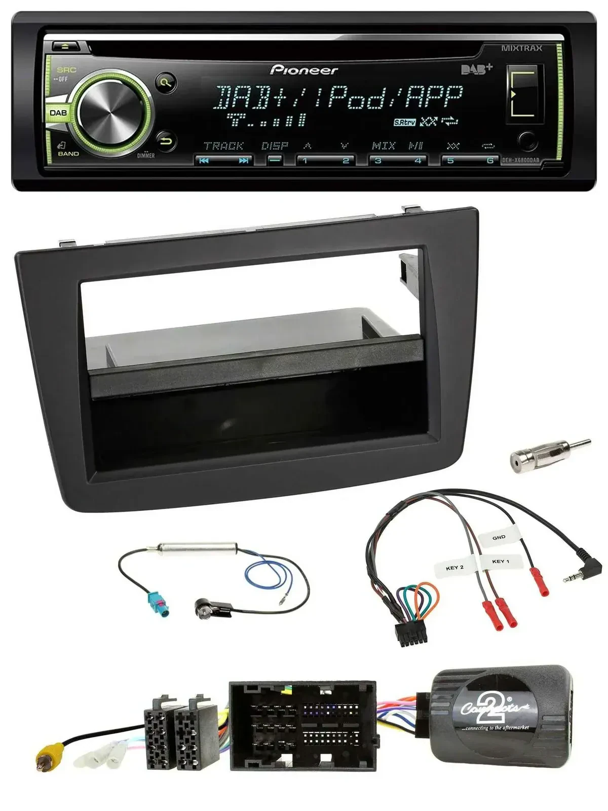 Автомагнитола Pioneer DAB, CD/USB, MP3, совместима с управлением на руле, для Alfa Romeo Mito 955 (2014–2018) чёрная
