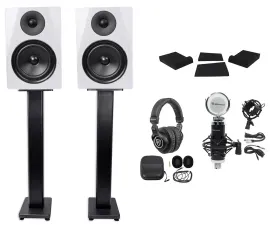 (2) Rockville DPM6W 6.5" 420w Dual Studio Monitors+36" Stands+Headphones+Mic