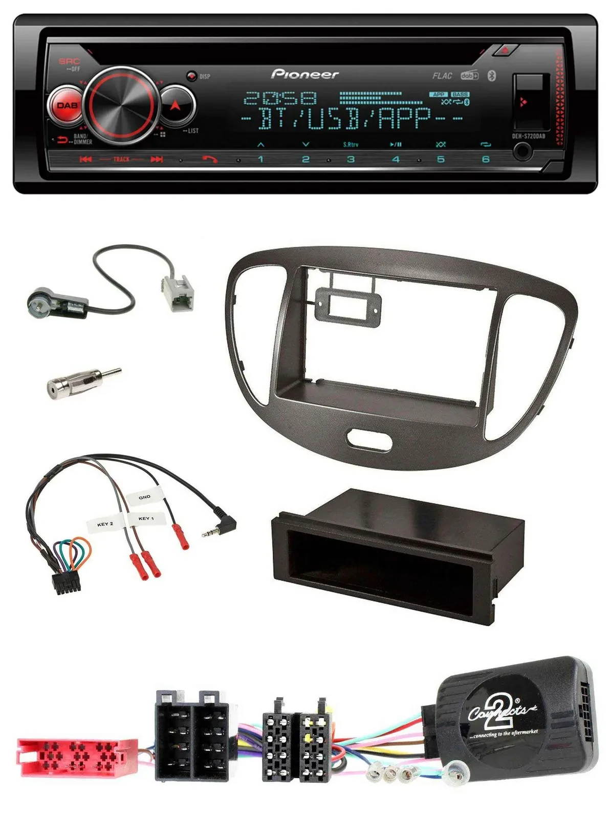 Pioneer Lenkrad DAB CD Bluetooth USB Autoradio für Hyundai i10 ISO 2009-13 dunke