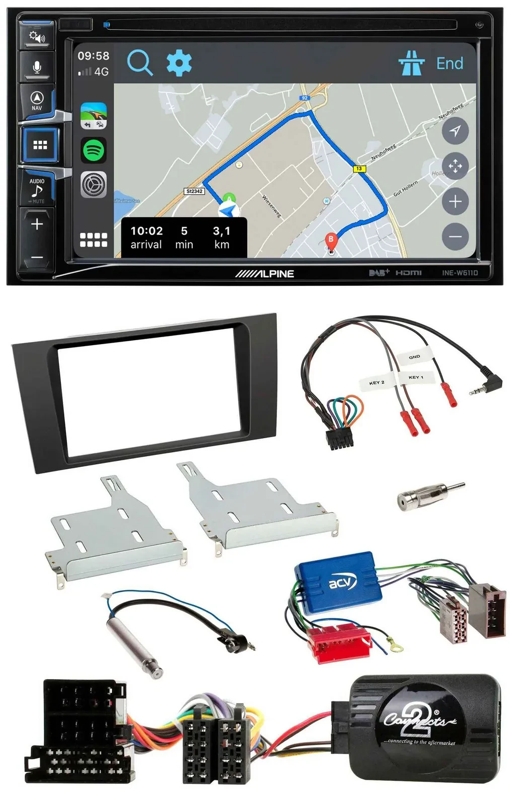 Alpine DAB TMC Bluetooth 2DIN USB Lenkrad Navigation für Audi A4 99-01 Aktivsyst