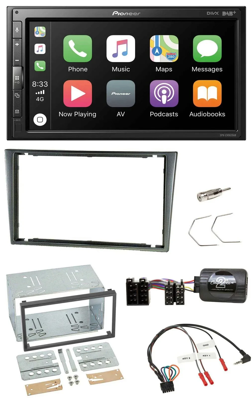 Pioneer USB Lenkrad DAB 2DIN Bluetooth Autoradio für Opel Corsa C 2000-2004 alum