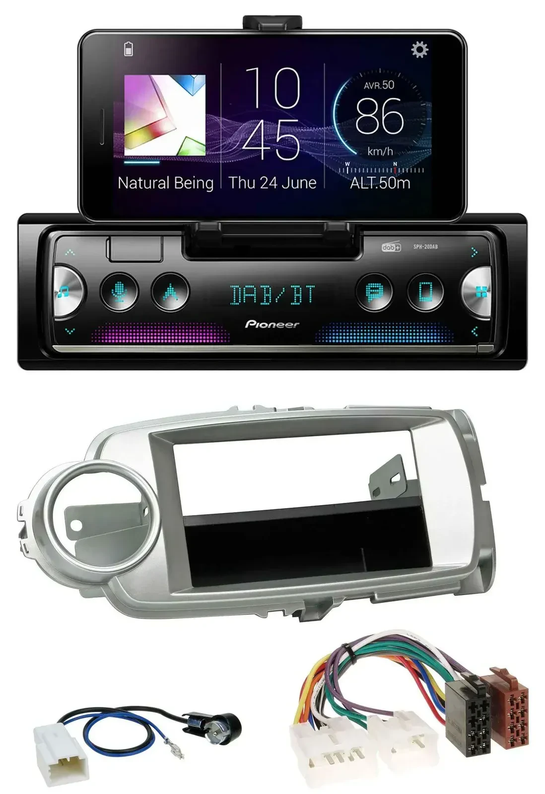 Автомагнитола Pioneer для Toyota Yaris (2011–2014), Bluetooth, USB, MP3, DAB, серебристая