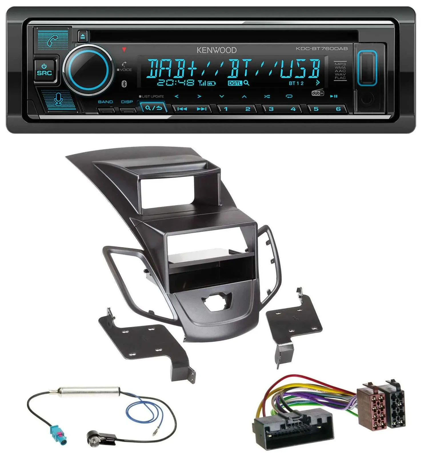 Kenwood MP3 Bluetooth DAB USB CD Autoradio für Ford Fiesta 10-17 Display schwarz