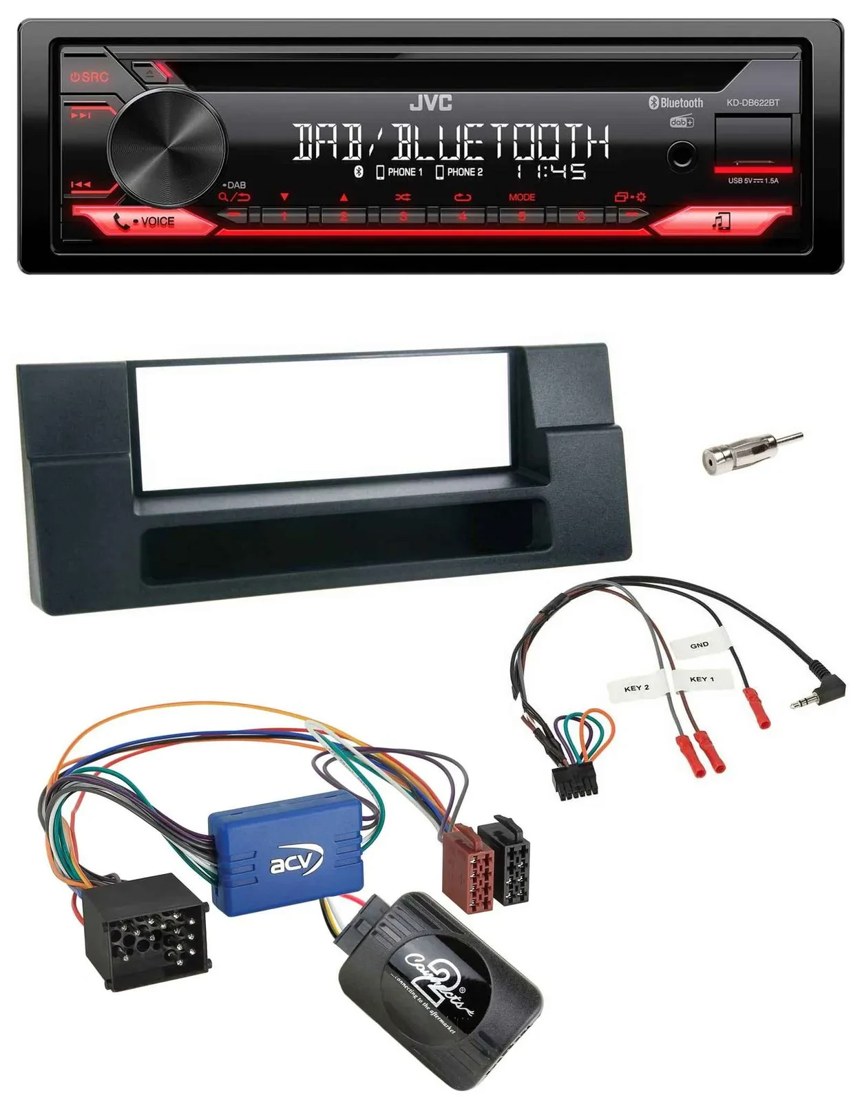 JVC CD DAB USB Bluetooth Lenkrad Autoradio für BMW 5er E39 96-04 Aktivsystem Abl