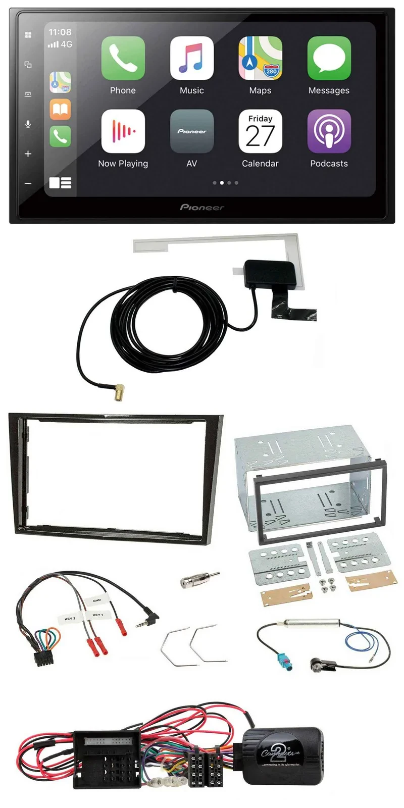 Автомагнитола для Opel Corsa D Pioneer 2DIN, Bluetooth, DAB, USB, поддержка кнопок на руле, черный глянец