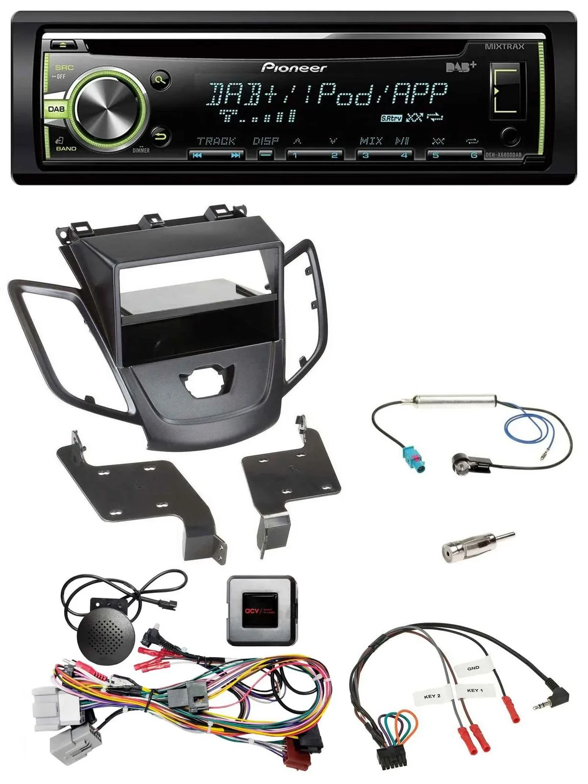 Pioneer DAB USB MP3 Lenkrad CD Autoradio für Ford Fiesta 10-13 ohne Display schw