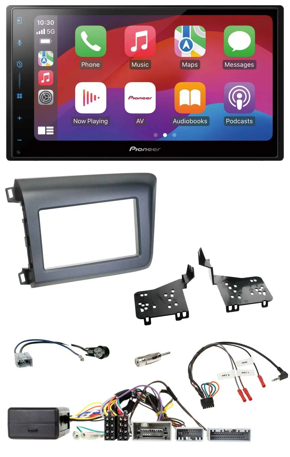 Автомагнитола Pioneer 2DIN, DAB, USB, Bluetooth, совместимая с кнопками на руле, для Honda Civic (US, 2012)