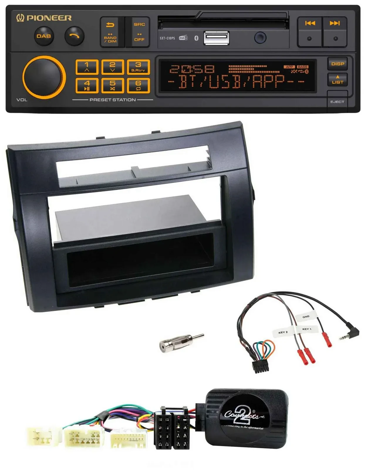 Автомагнитола для Toyota Corolla Verso (2004–2007) Pioneer DAB, USB, Bluetooth, черная, совместима с кнопками на руле