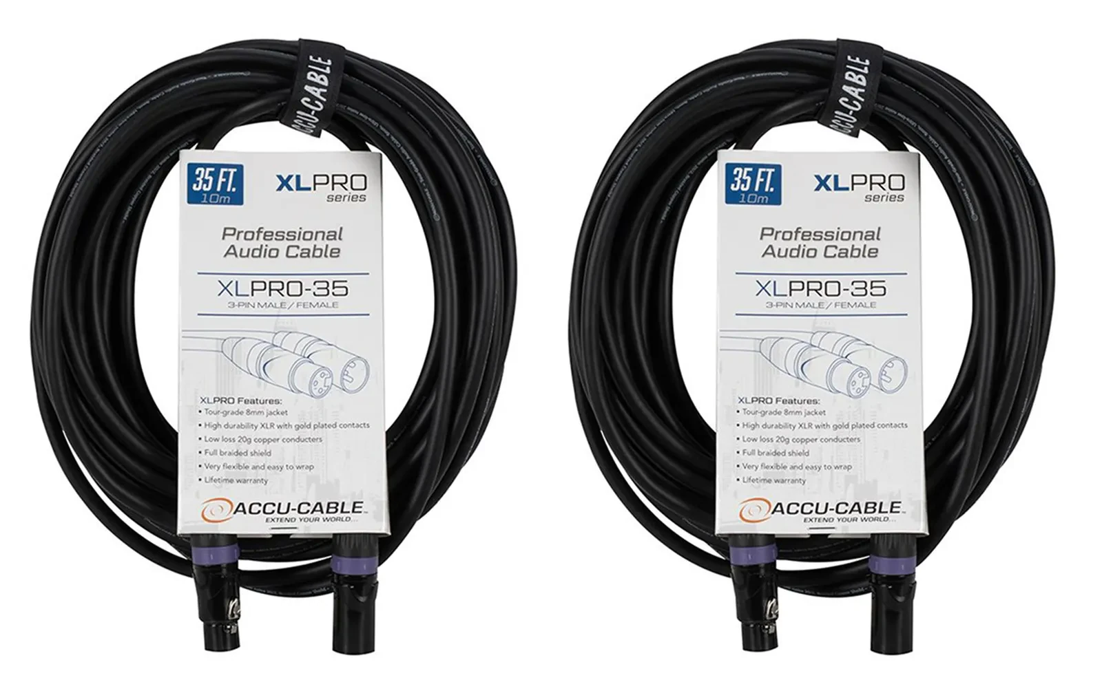 (2) American DJ ADJ XLPRO-35 35 Foot 3-Pin XLR Male to XLR Female Audio Cables