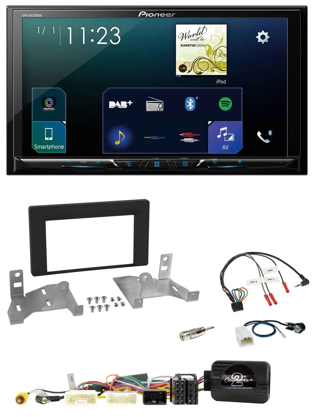 Автомагнитола для Toyota Aygo (с 2022) Pioneer 2DIN, DAB, Bluetooth, USB, черная, поддержка кнопок на руле