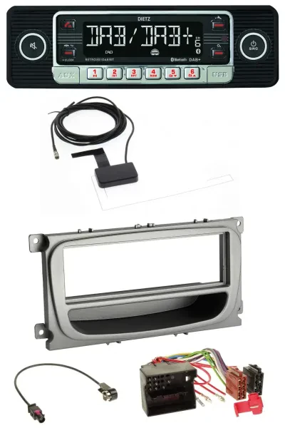 Dietz DAB Bluetooth USB MP3 Autoradio für Ford Focus Galaxy C-Max ab 2007 silber
