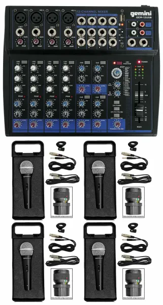 Gemini GEM-12USB 12 Channel Bluetooth Mixer w/USB 12 Ins/2 Bus/3 Band EQ+4) Mics