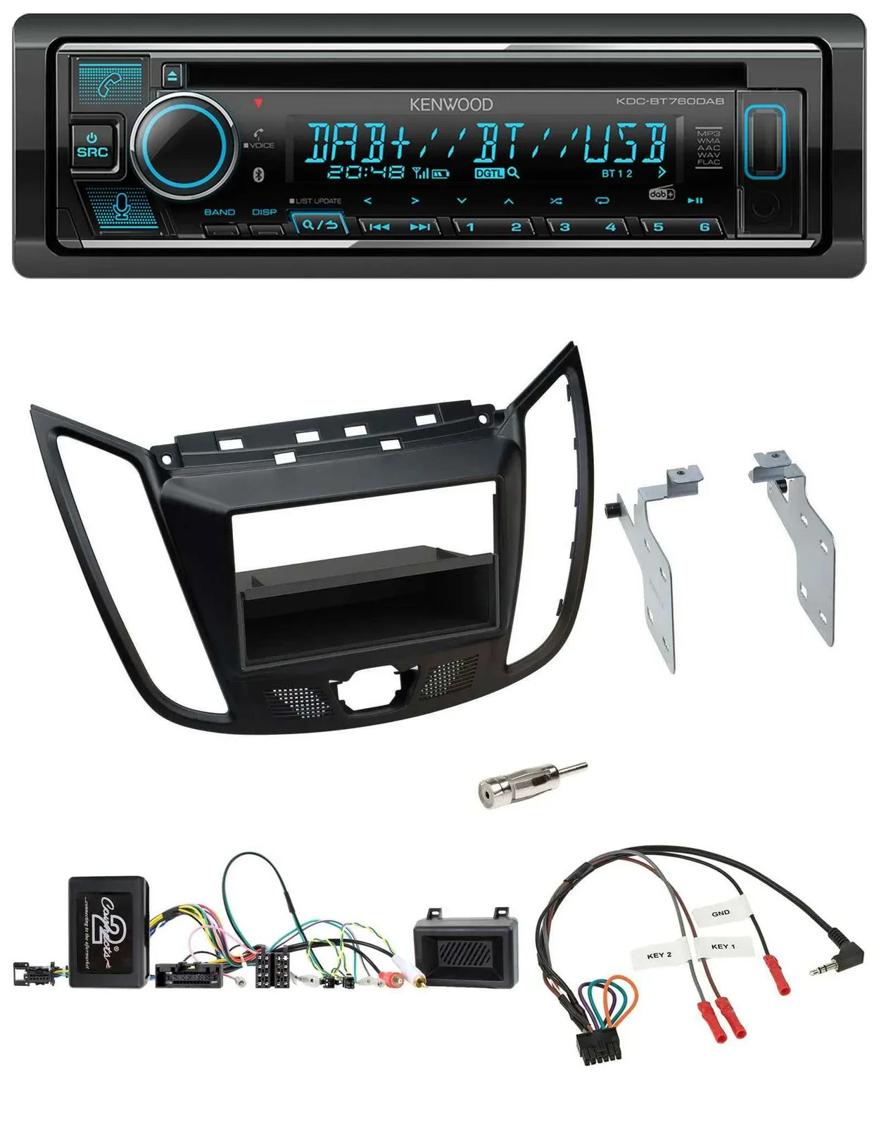 Kenwood Lenkrad Bluetooth DAB USB CD Autoradio für Ford C-Max Kuga matt schwarz
