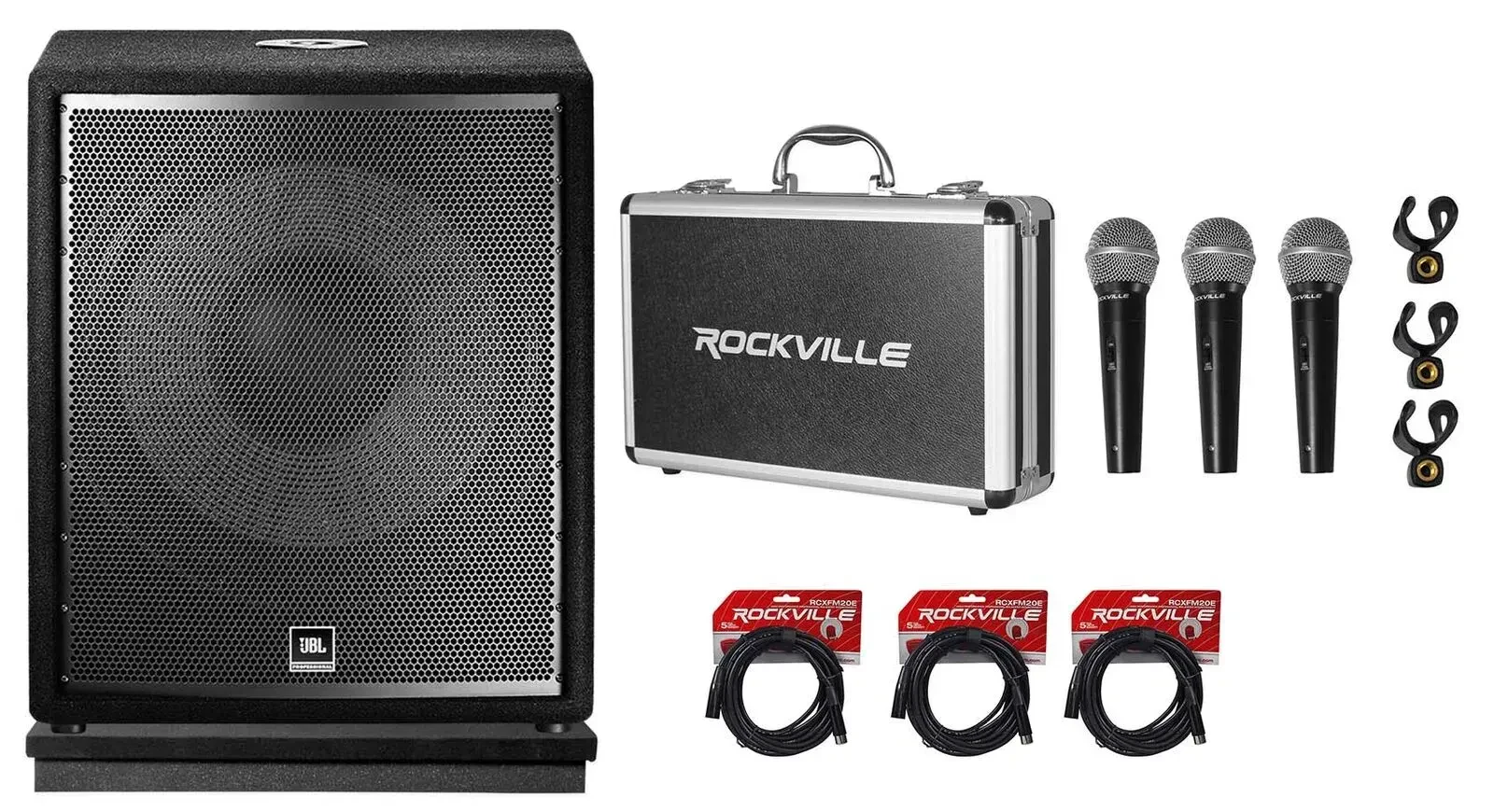 JBL Pro JRX218S 1400 Watt 18" Passive Subwoofer DJ PA Sub+3) Mics+Acoustic Riser