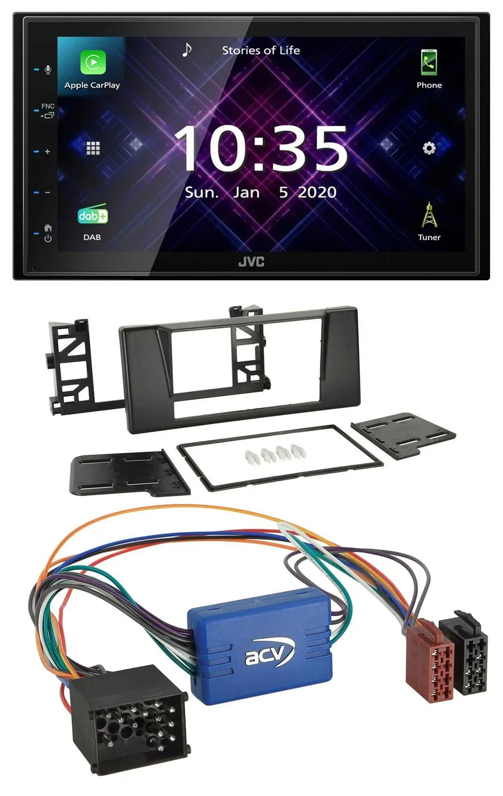 JVC DAB 2DIN MP3 Bluetooth USB Autoradio für BMW X5 E53 5er E39 Rundpin Aktivsys