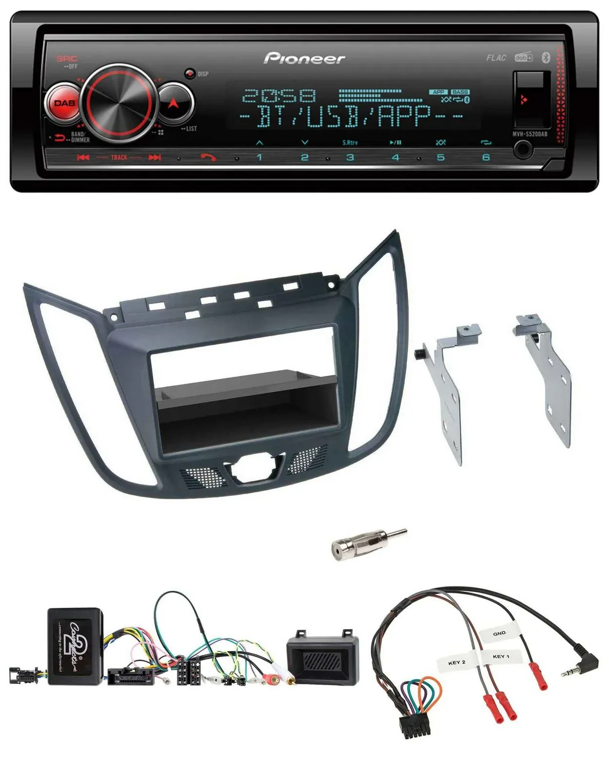 Pioneer Bluetooth USB Lenkrad DAB Autoradio für Ford C-Max Kuga dunkelgrau