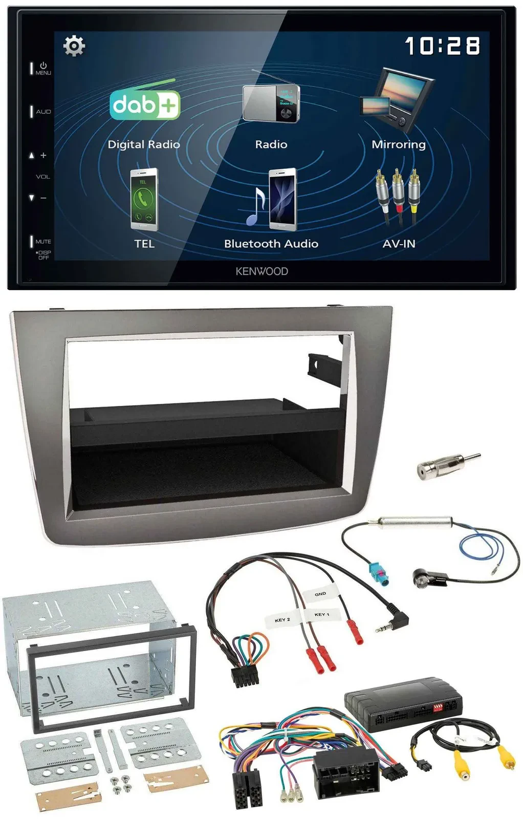 Автомагнитола Kenwood 2-DIN Bluetooth USB DAB для Alfa Romeo Mito, серебристая