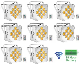 8) Rockville BEST PAR 60 White Rechargeable Wash Up-Lights Wireless DMX+RGBWA+UV