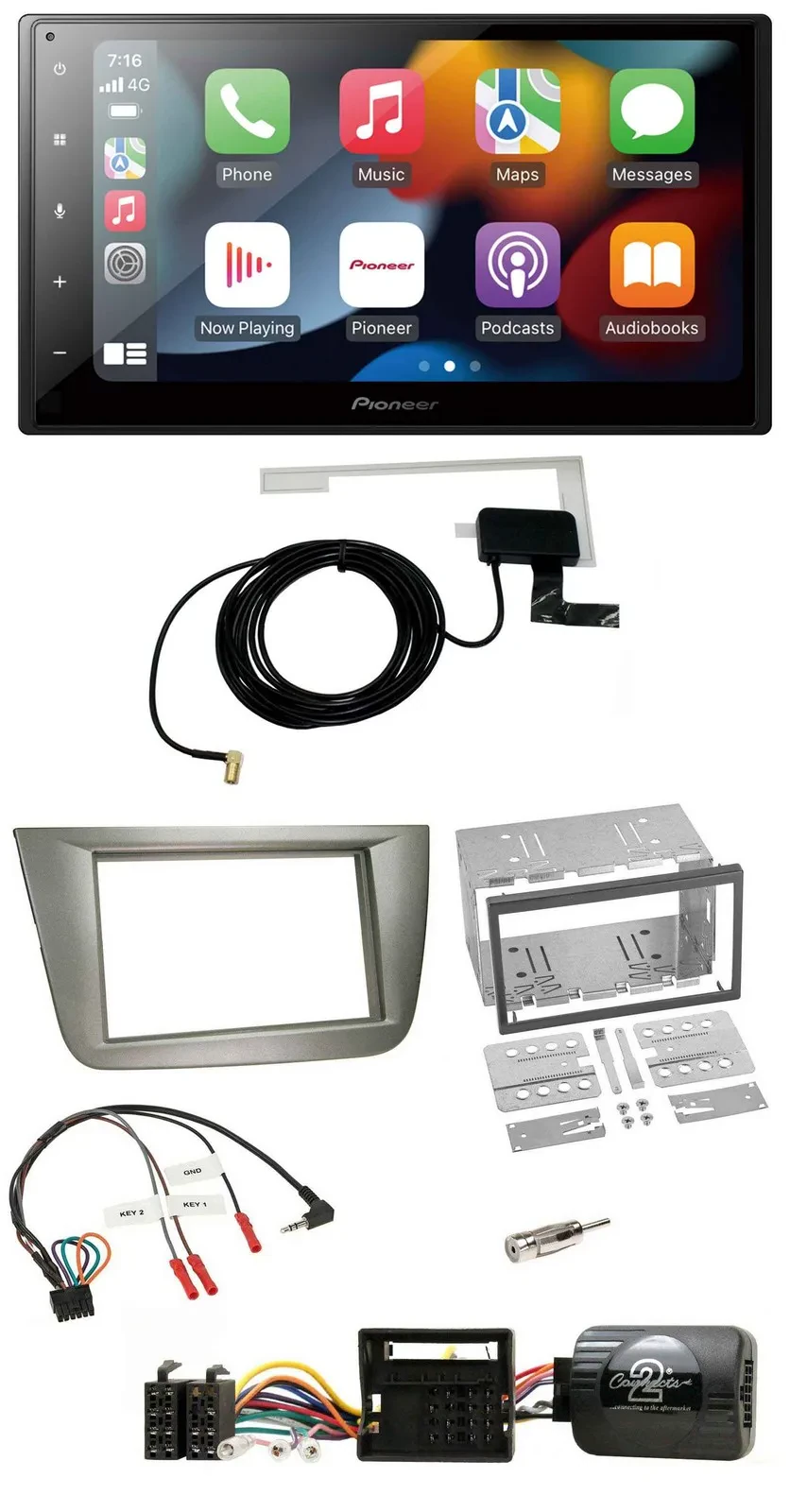 Pioneer Lenkrad USB Bluetooth DAB 2DIN Autoradio für Seat Toledo Altea silber