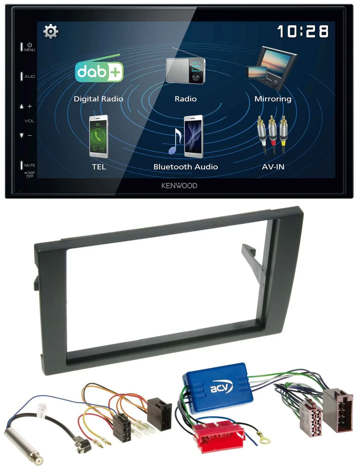 Автомагнитола Kenwood 2DIN Bluetooth USB DAB для Audi A4 B6/B7 (2001–2008), совместима с активной системой