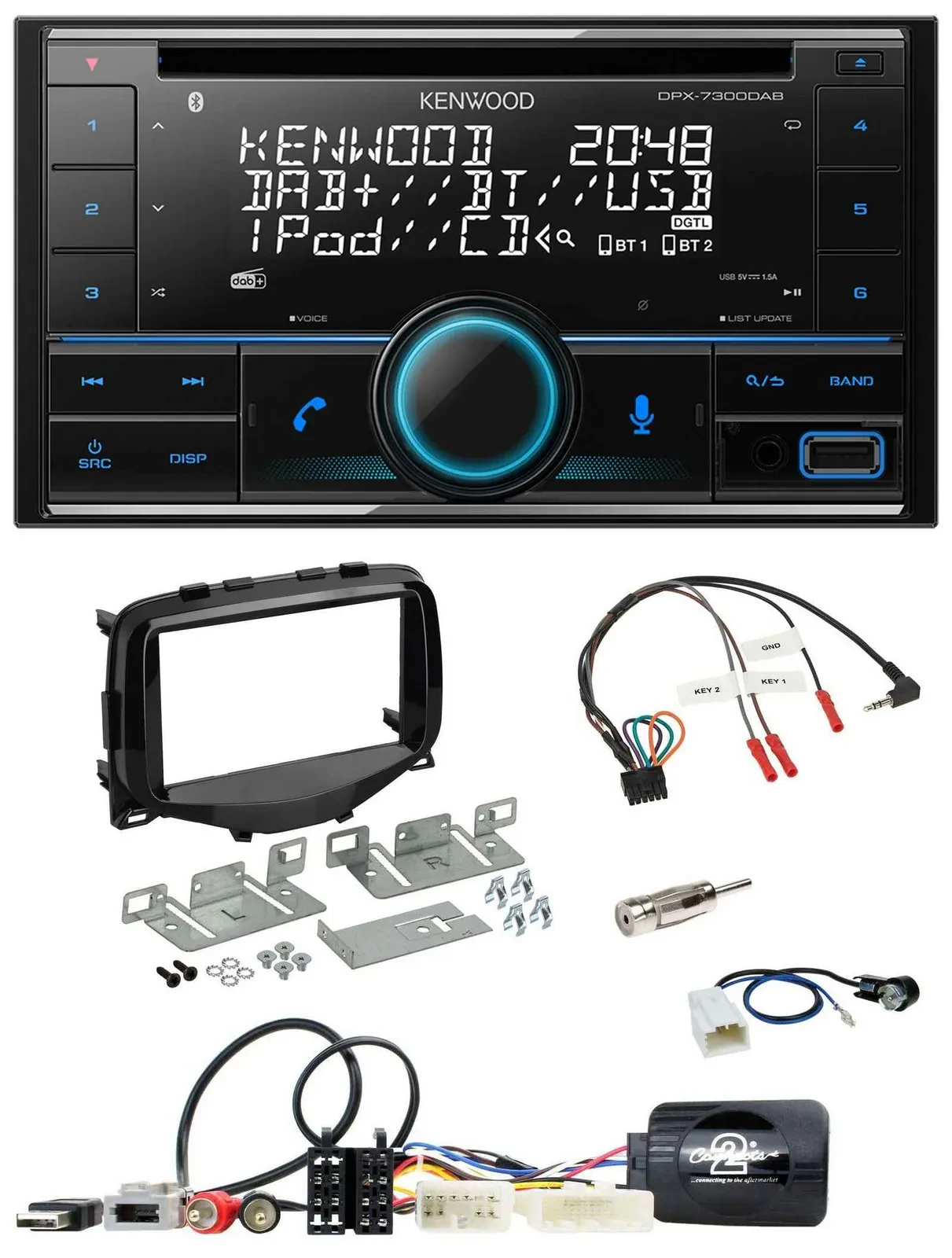 Kenwood CD 2DIN DAB USB Lenkrad Bluetooth Autoradio für Toyota Aygo 2014-2021