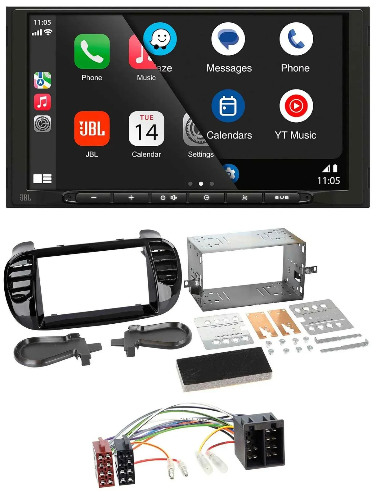 JBL MP3 DAB Bluetooth USB 2DIN Autoradio für Fiat 500 bis 2012 glänzend schwarz