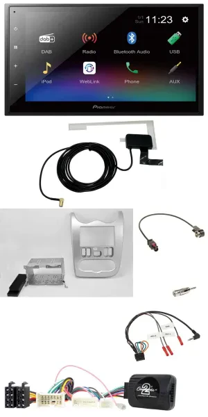 Pioneer DAB Lenkrad Bluetooth 2DIN USB Autoradio für Dacia ab 2012 hellsilber