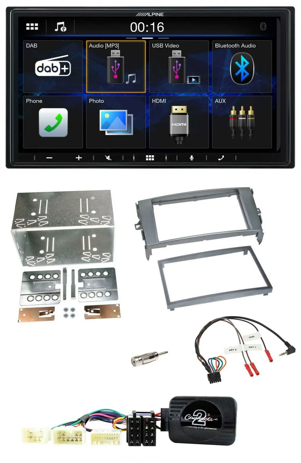 Alpine Bluetooth 2DIN Lenkrad DAB USB Autoradio für Toyota Auris 2007-2011 anthr