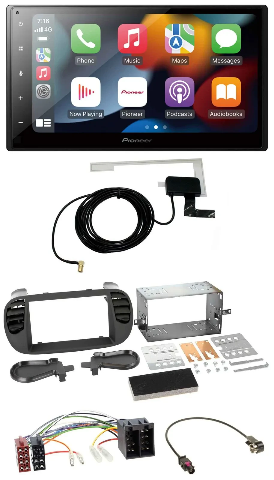 Автомагнитола для Fiat 500 Pioneer 2DIN, MP3, USB, Bluetooth, DAB, ISO, soft touch