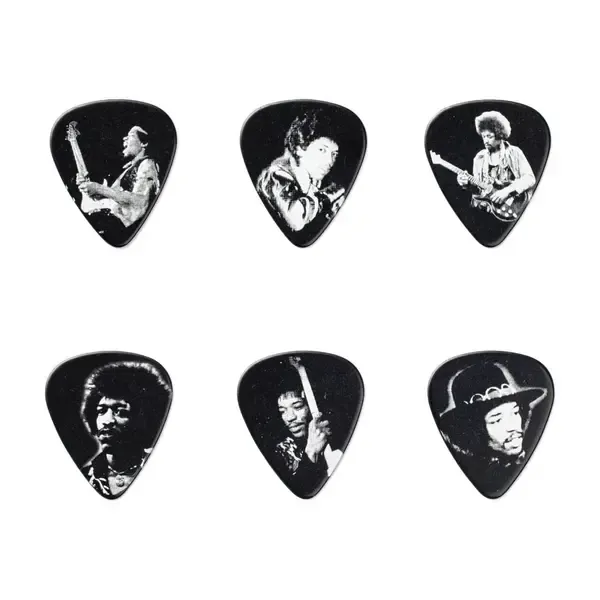 Медиаторы Dunlop JH-PT06M Jimi Hendrix Silver Portrait, 12 штук в коробочке, 0.8 мм