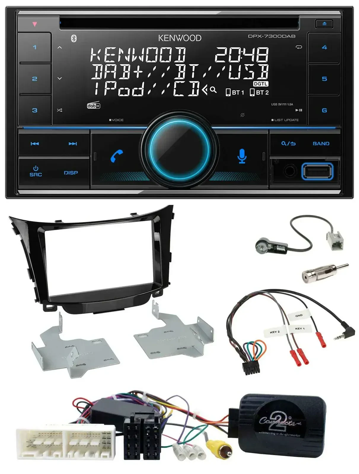 Автомагнитола для Hyundai i30 (с 2017) Kenwood CD, 2DIN, DAB, USB, Bluetooth, поддержка кнопок на руле