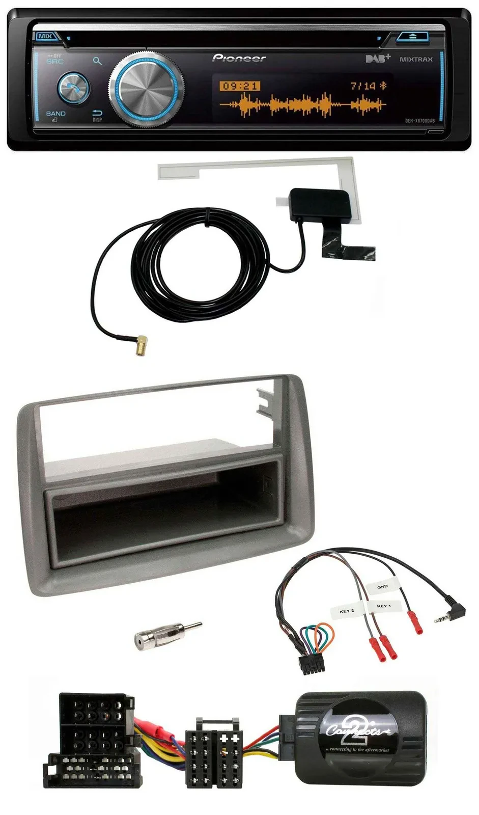 Pioneer Bluetooth DAB Lenkrad USB CD Autoradio für Alfa GT 147 Ablage silber