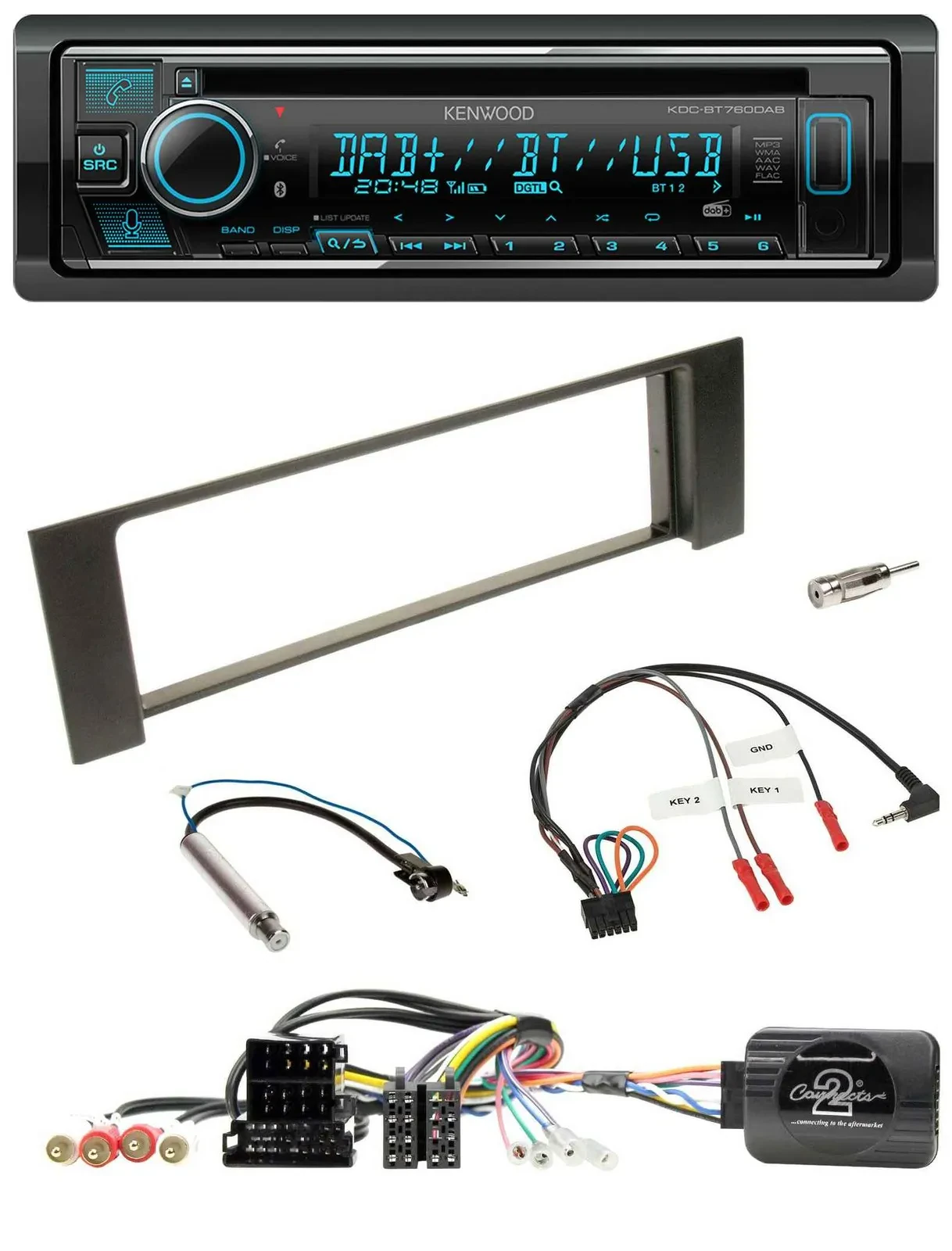 Автомагнитола Kenwood Bluetooth DAB USB CD для Audi A4 (2000–2004), поддержка управления на руле, CAN-Bus ISO